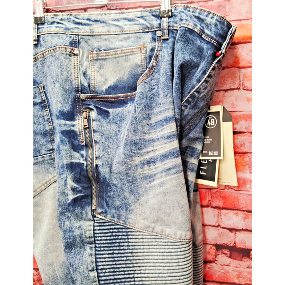 Encrypted Shorts Mens 42 Blue Denim Stretch Raw Hem Mineral Wash Casual Preppy - Picture 5 of 7